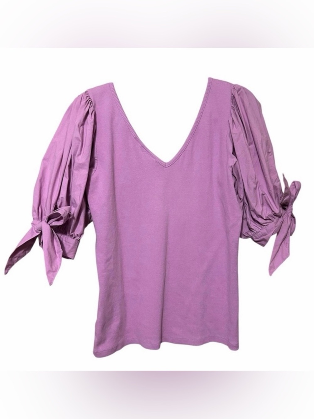 Anthropologie Maeve Puff-Sleeve V-Neck Lilac Top